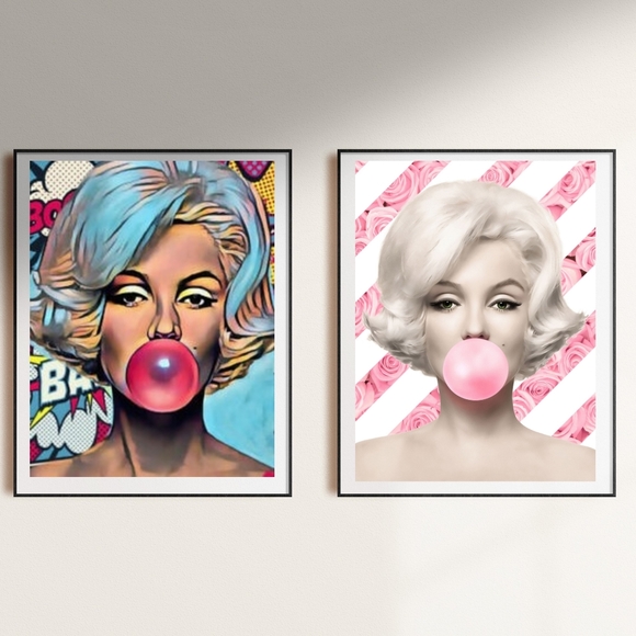 Marilyn Monroe Framed Pink Bubble gum Art Set quality prints 11x8.5 - Picture 1 of 1